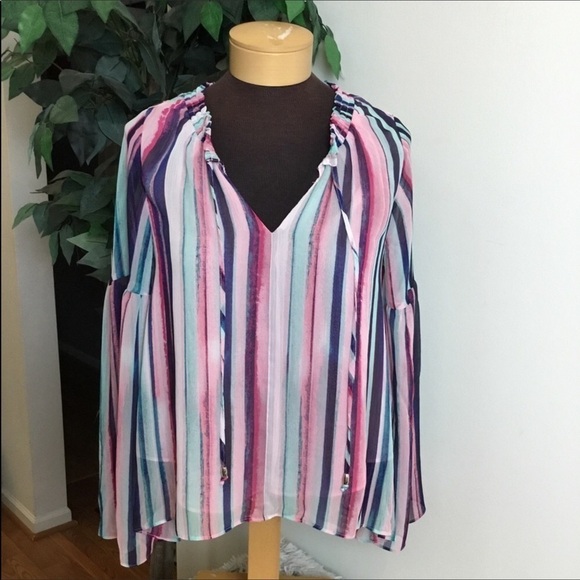 JENNIFER Lopez Medium shirred peasant too with chiffon construction - Picture 1 of 16